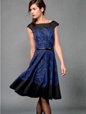 Tadashi Shoji Navy Lace Fit-and-Flare Dress